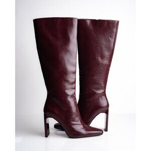 Zara Womens Knee High Boots Maroon Faux Leather US 10 EU 41 New 3010/410